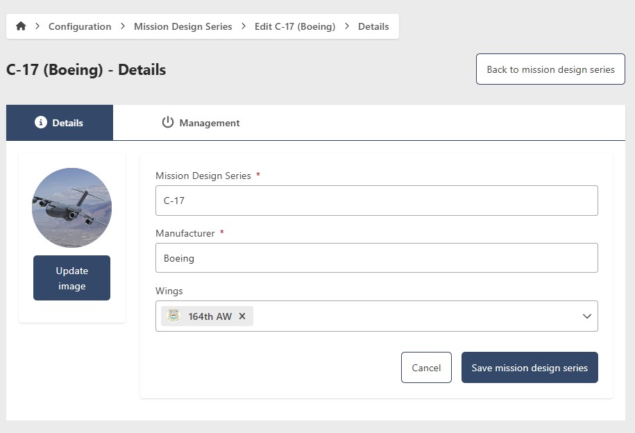 Mission Design Series Edit Page