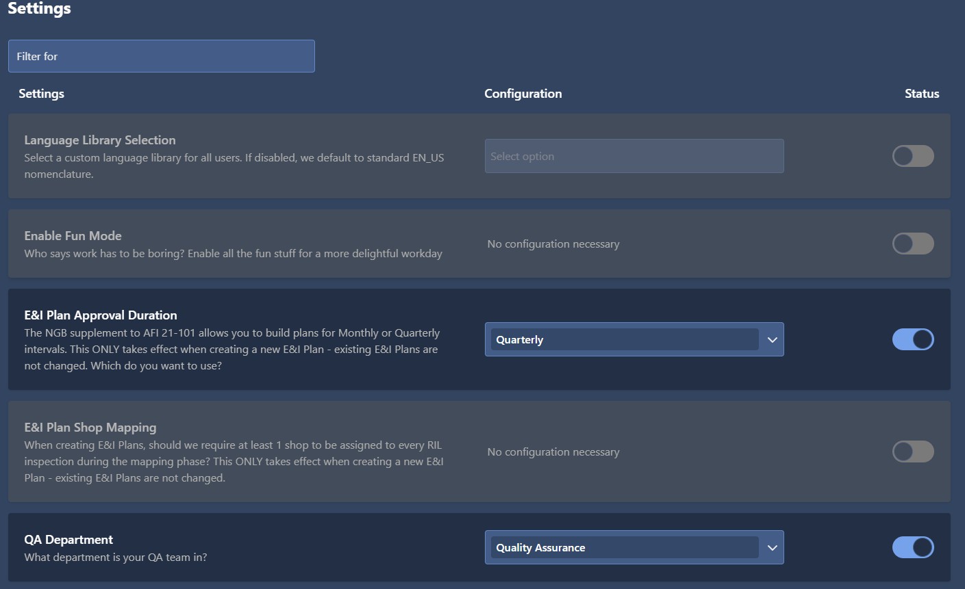 Business Unit Configuration Shop