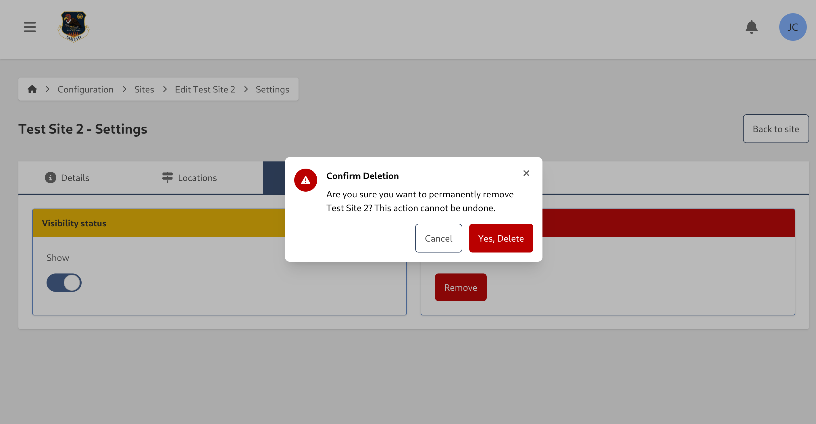 Site Remove Confirmation
