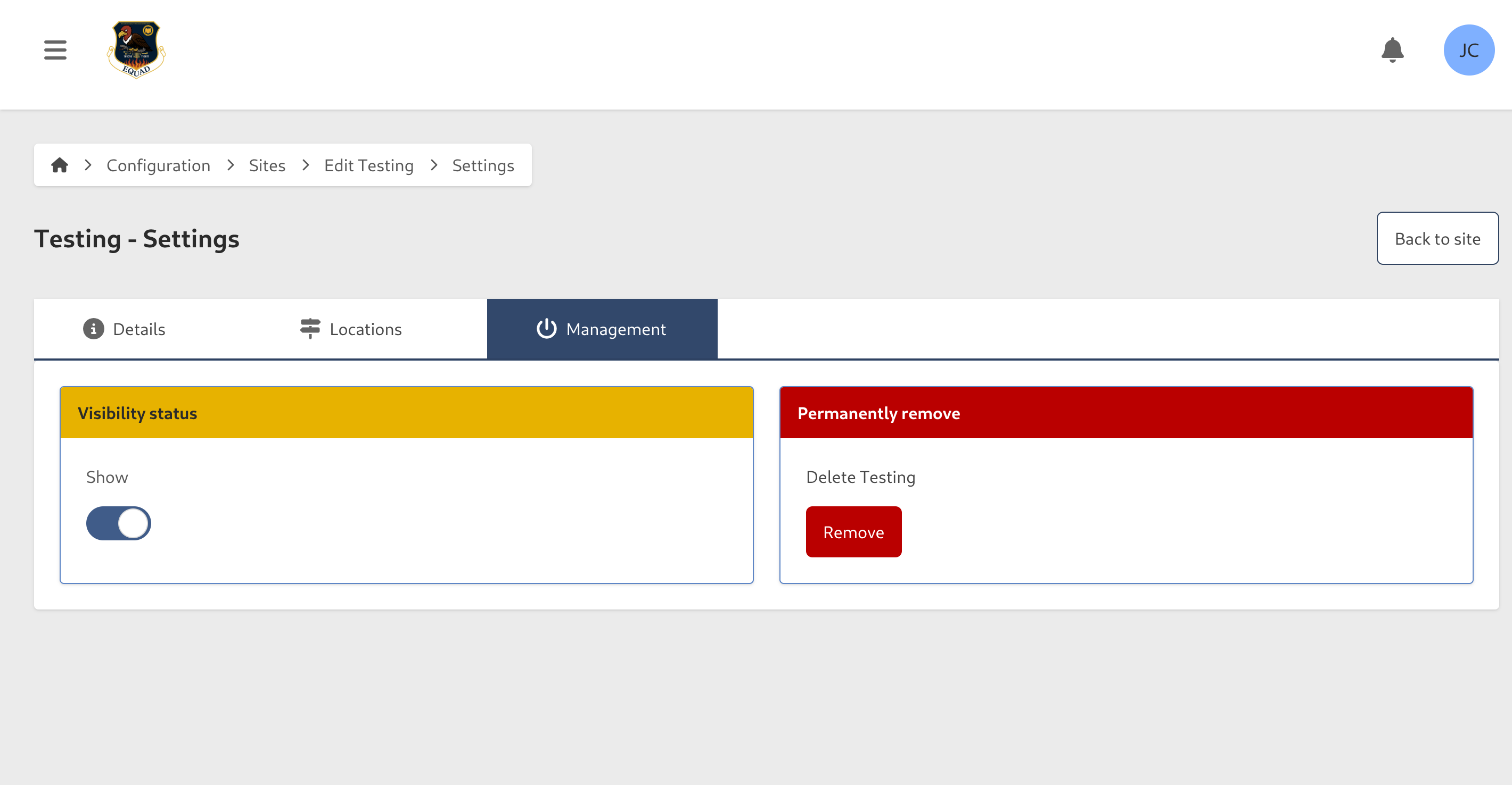 Site Management Page