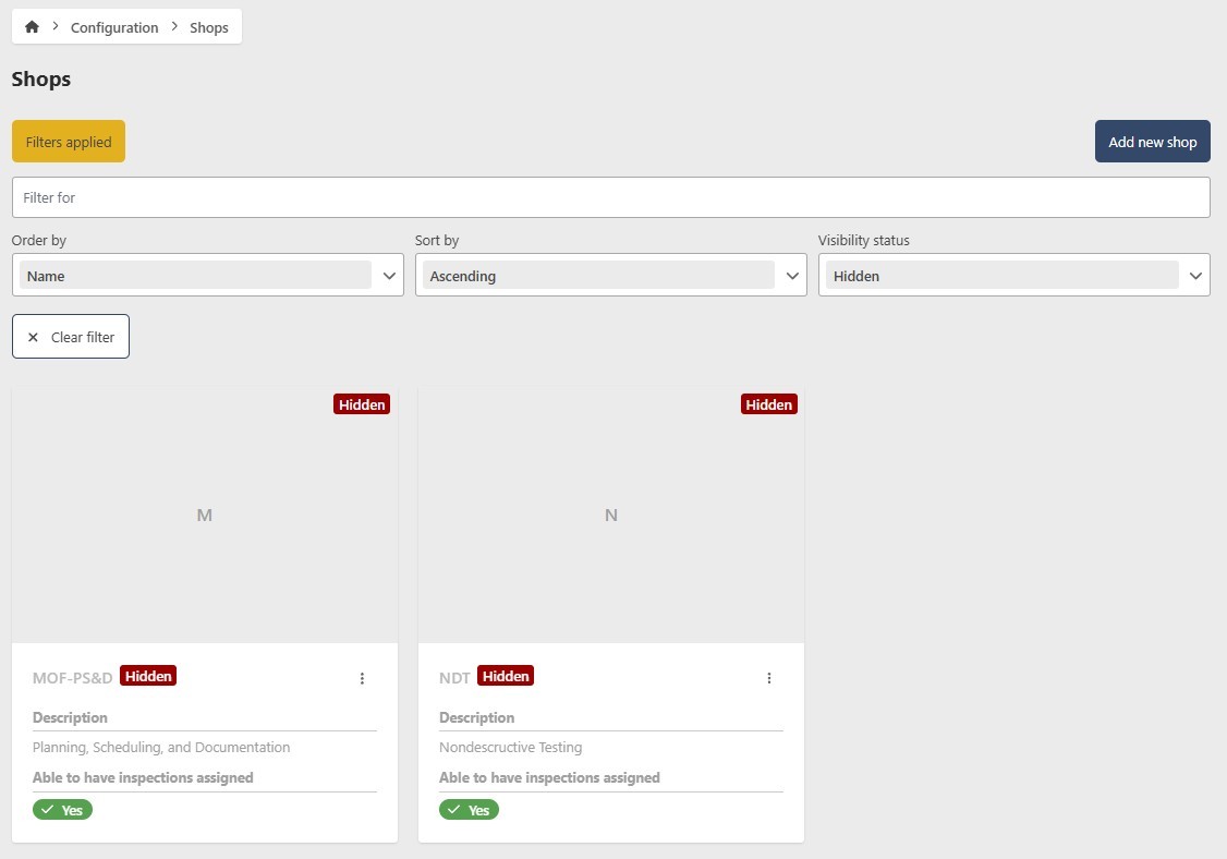 Shop Filter Controls