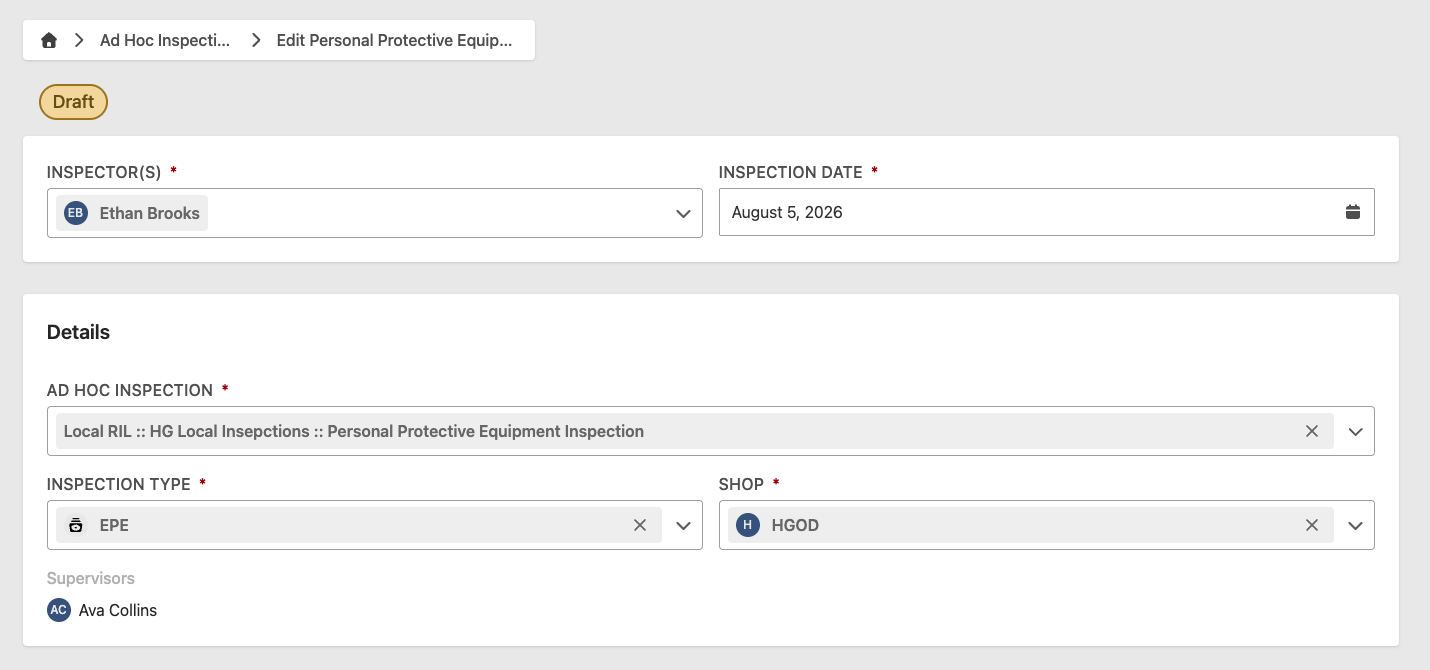 Ad hoc inspection details