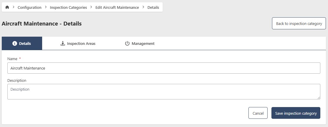 Inspection Category Edit Page
