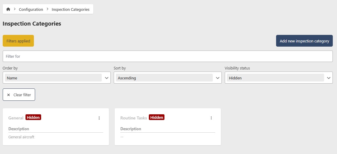 Inspection Category Filter Controls