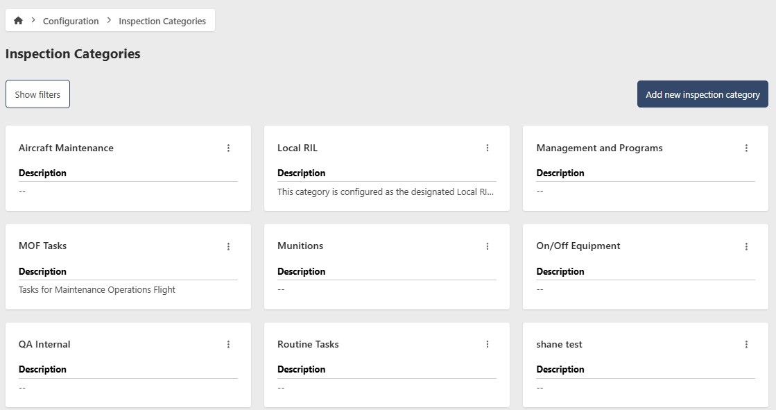 Inspection Category Listing