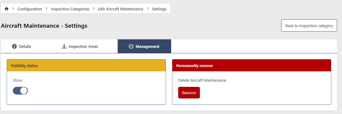 Inspection Category Management Page