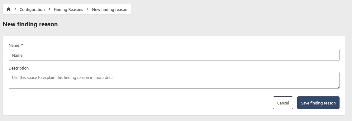 Finding Reason Creation Page