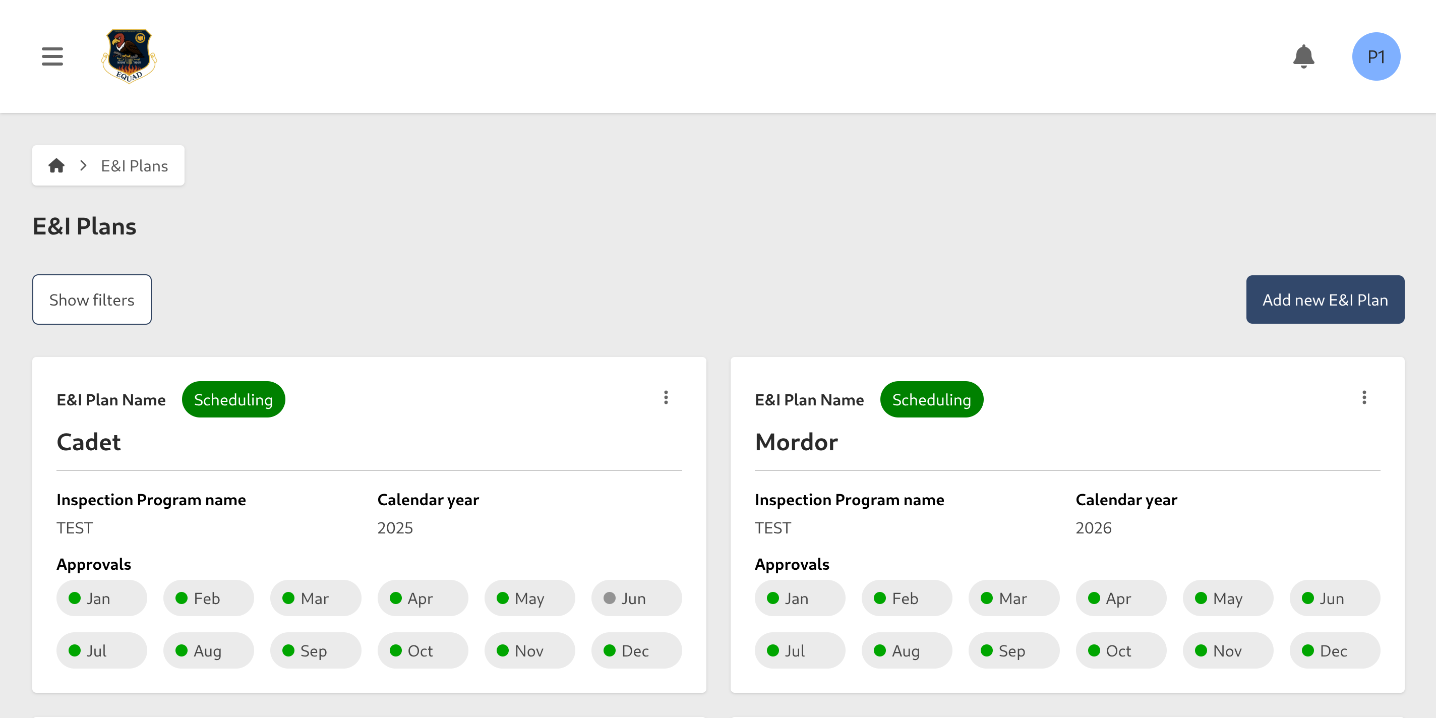 Go to Inspection Plan Form