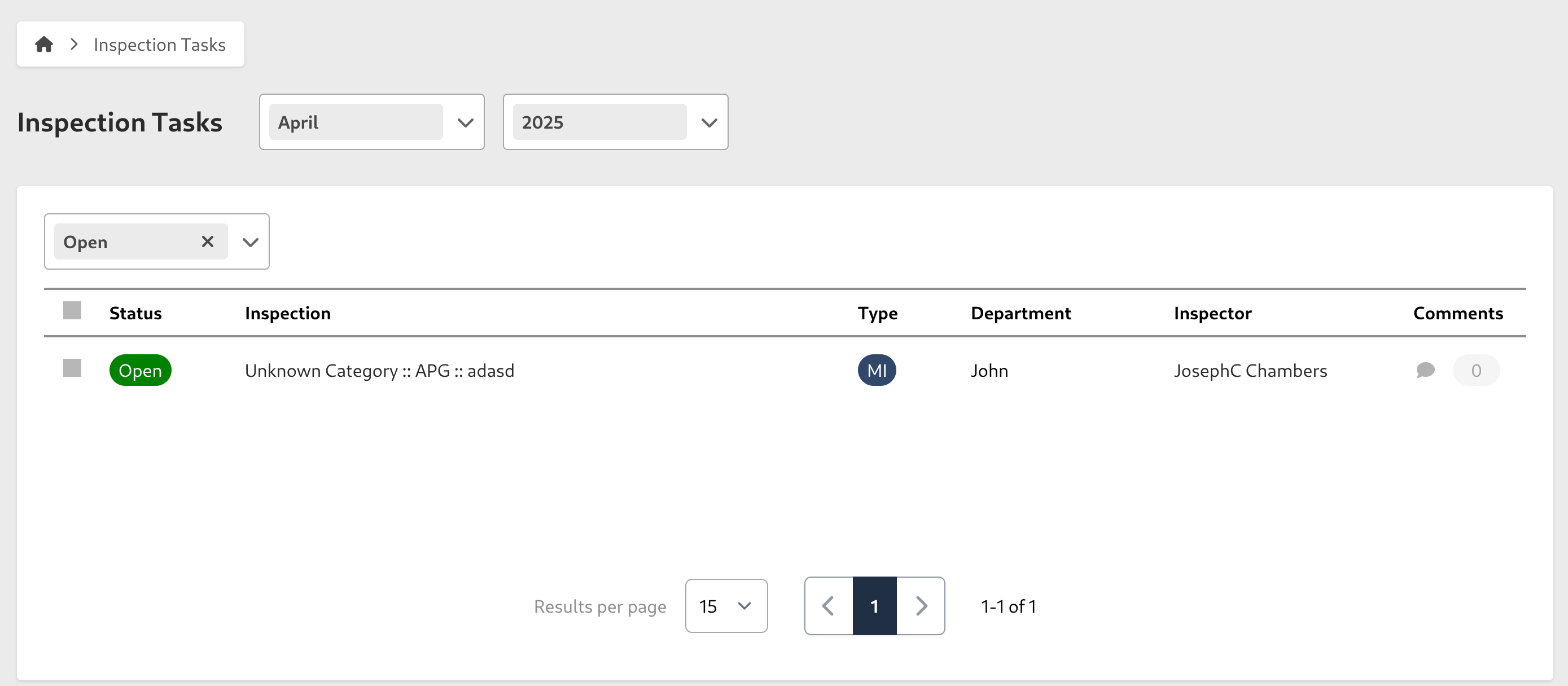 Inspection Task Page
