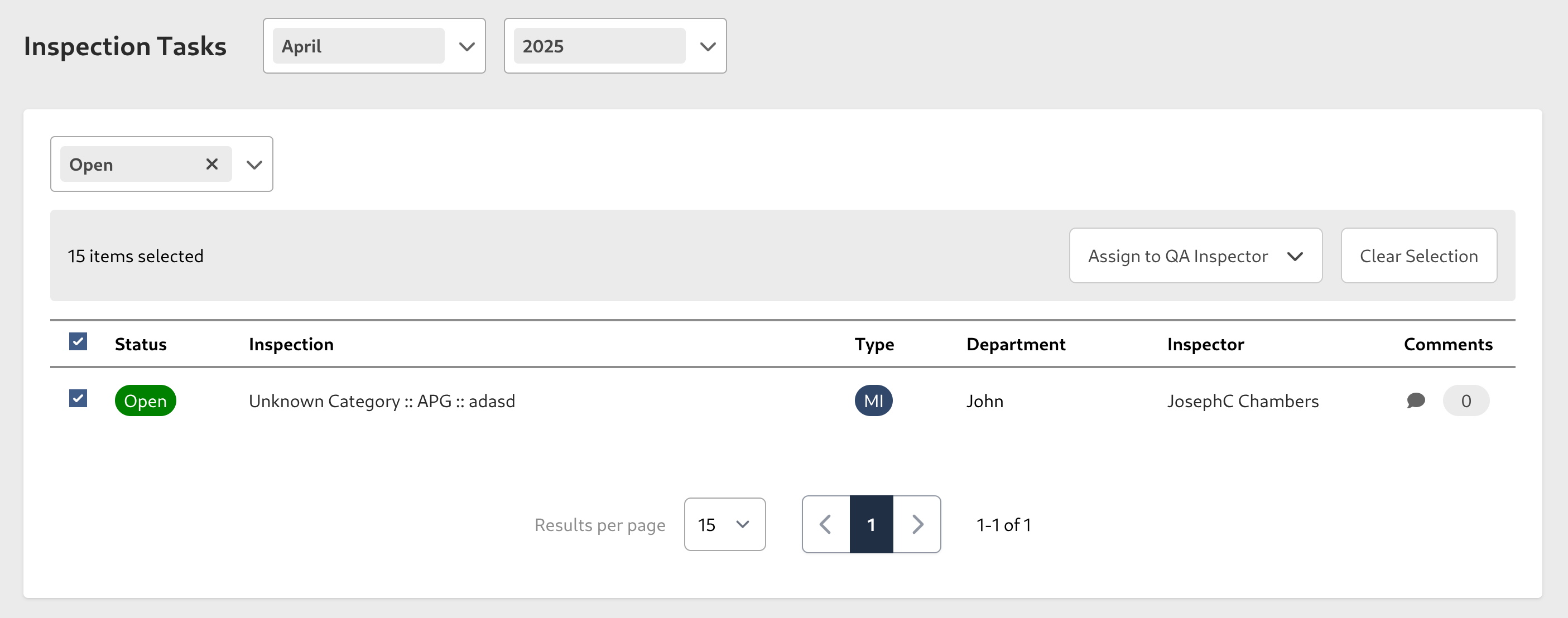 Inspection Task Selection