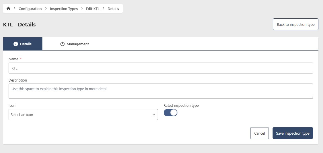 Inspection Type Edit Page