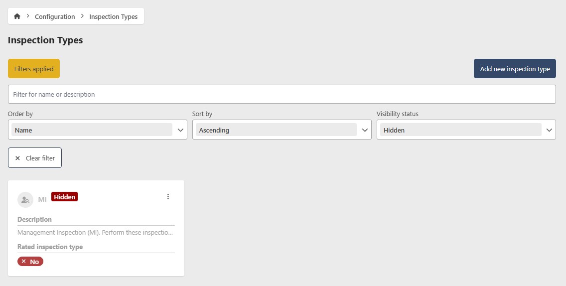Inspection Type Filter Controls