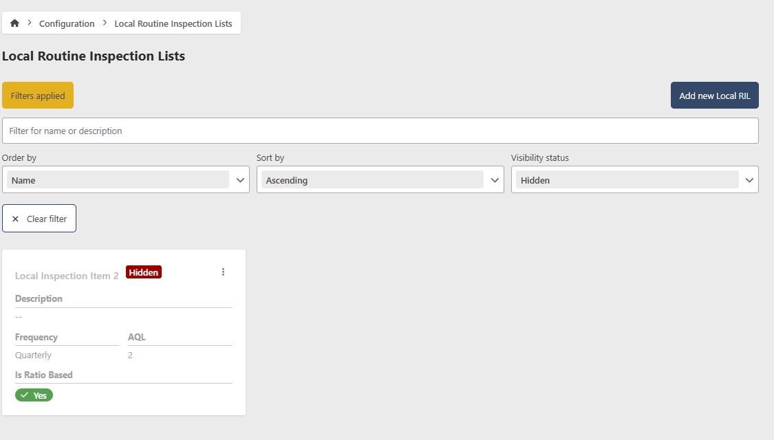 Local RIL Filter Controls