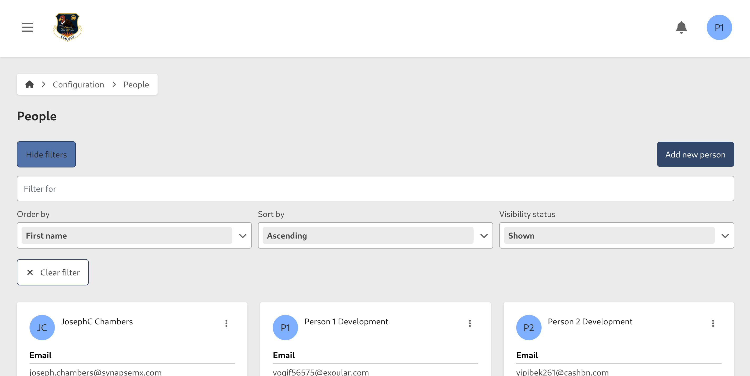 Person Filter Controls