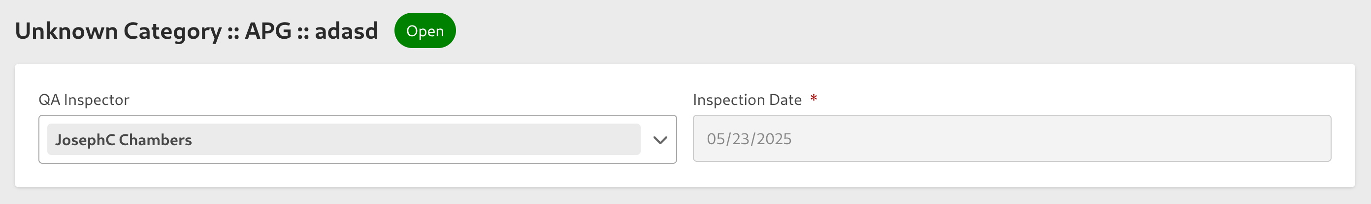 Inspection Task QA Inspector Form