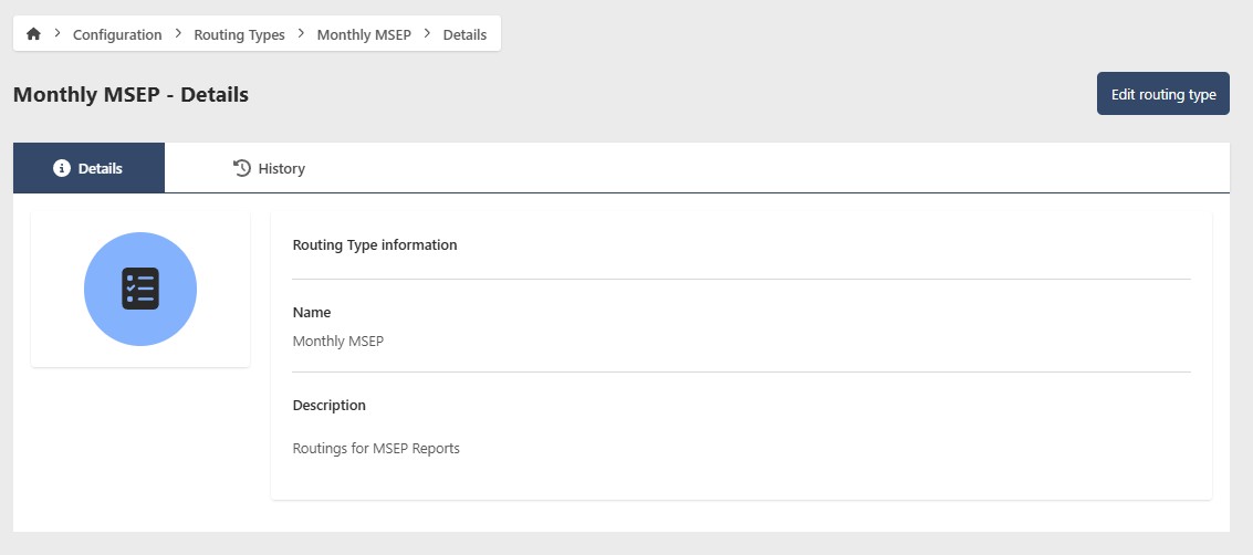 Routing Type Details Page