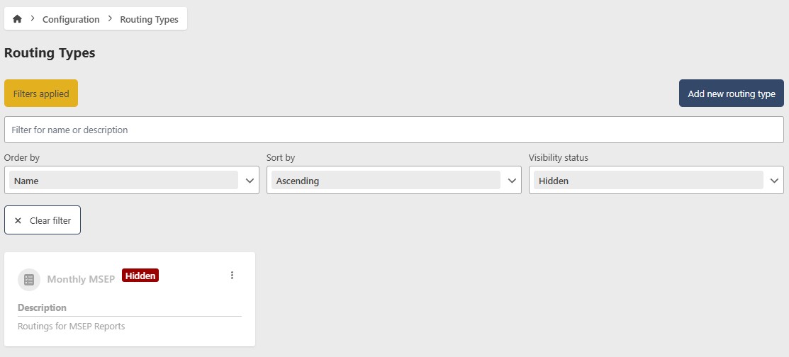 Routing Type Filter Controls