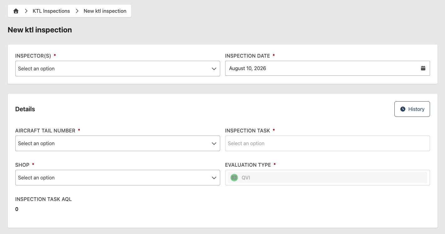 Add KTL inspection form