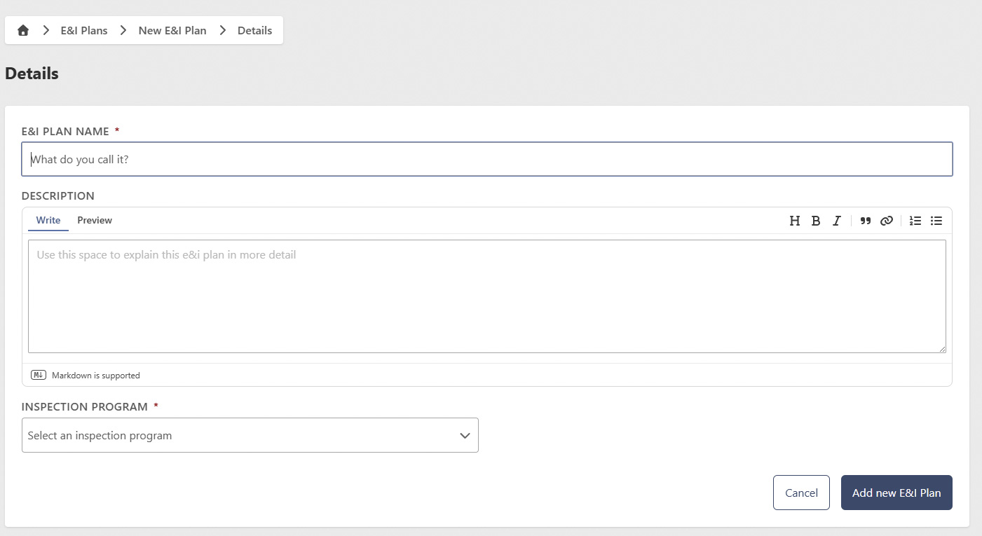 E&amp;I Plan form