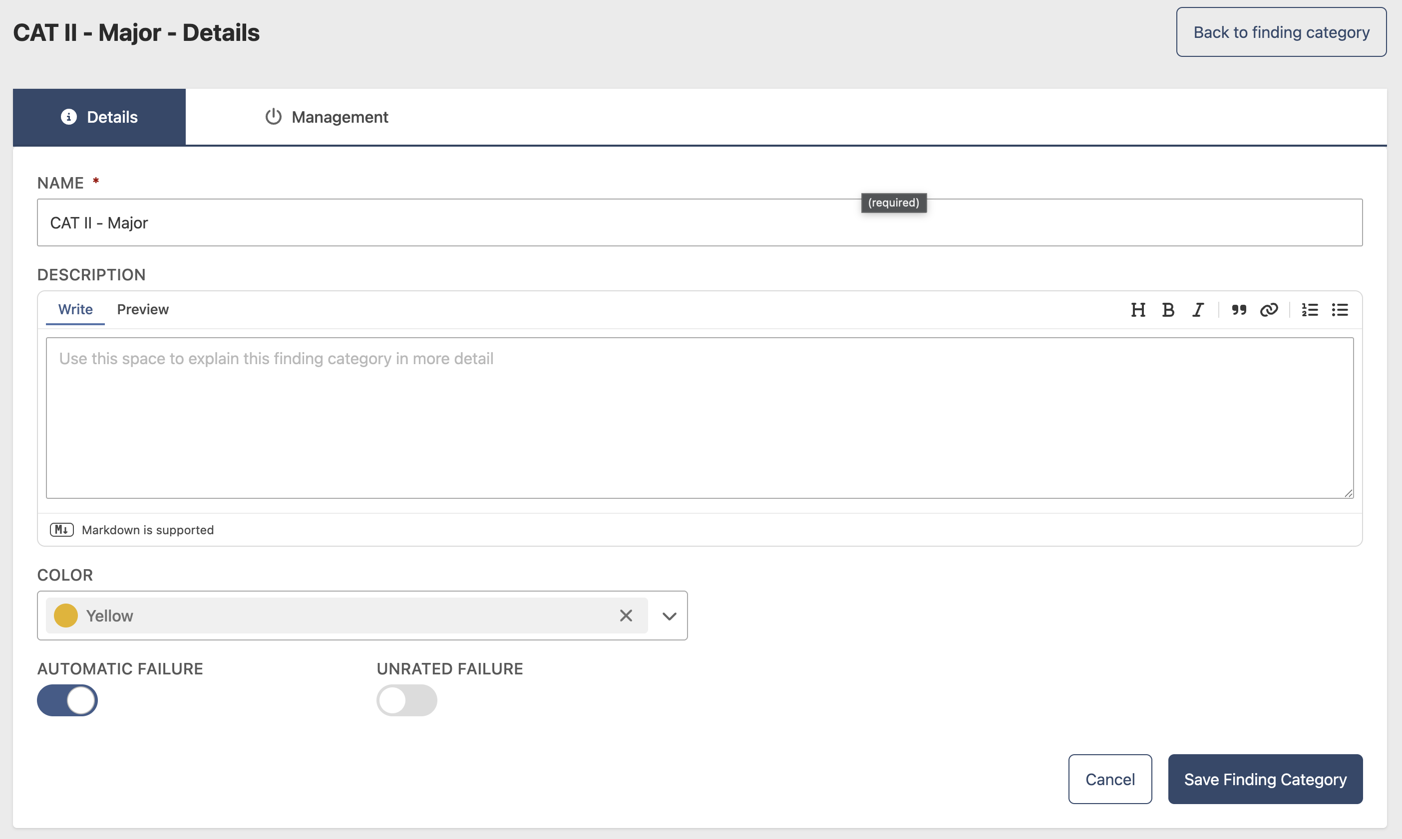 Finding Category edit page