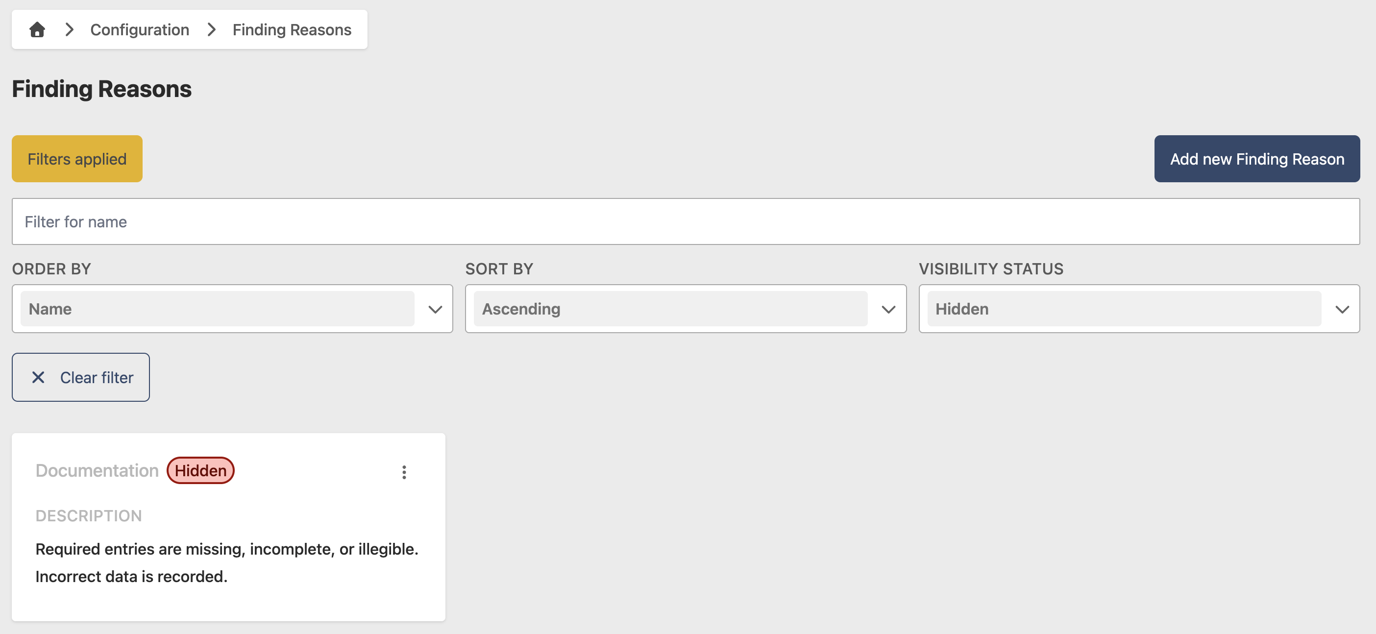 Hidden status filter