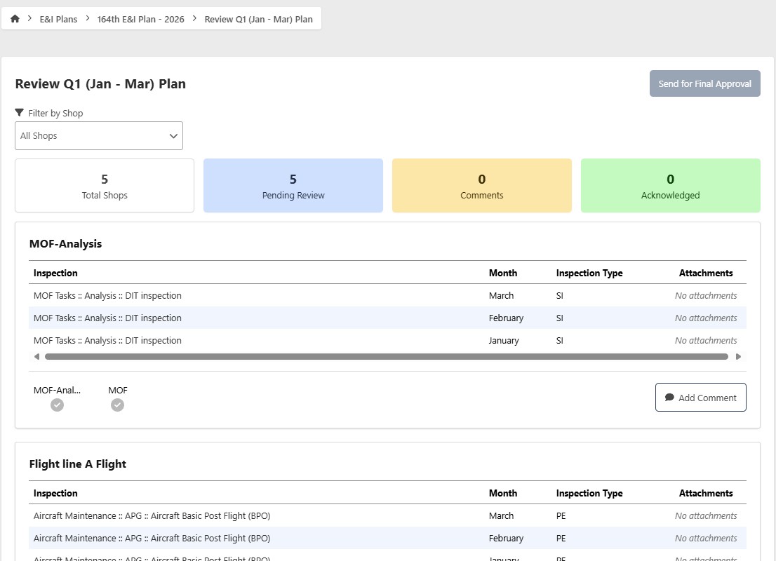 E&I Plan review screen