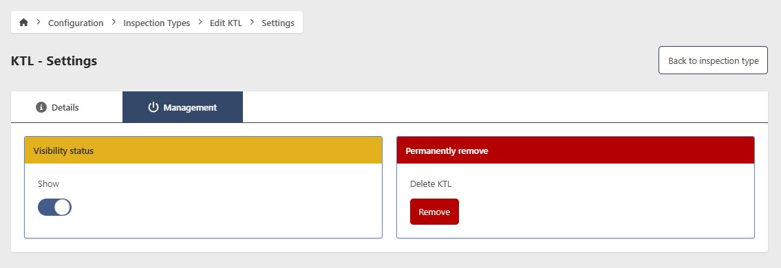 Inspection Type management tab