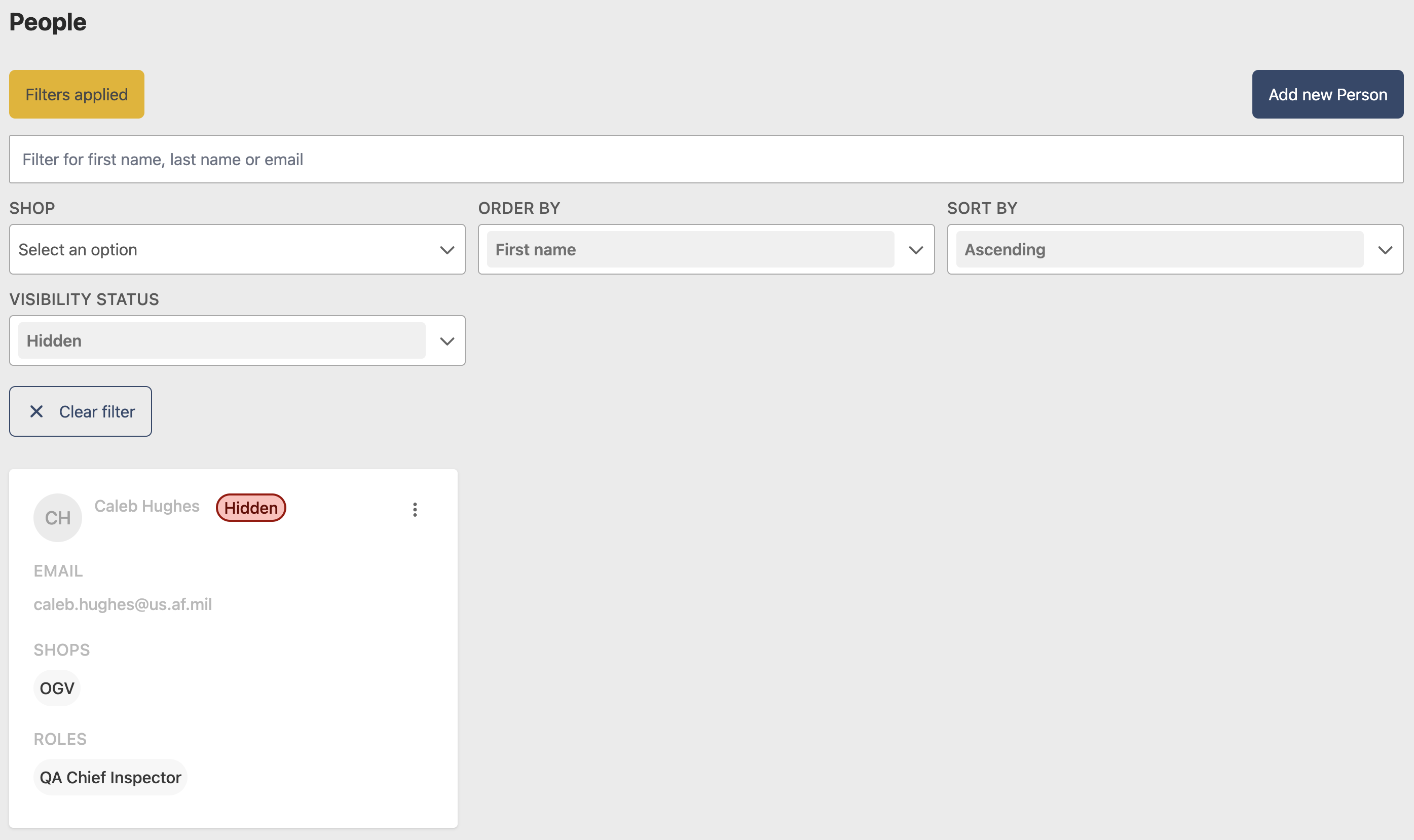 Hidden status filter