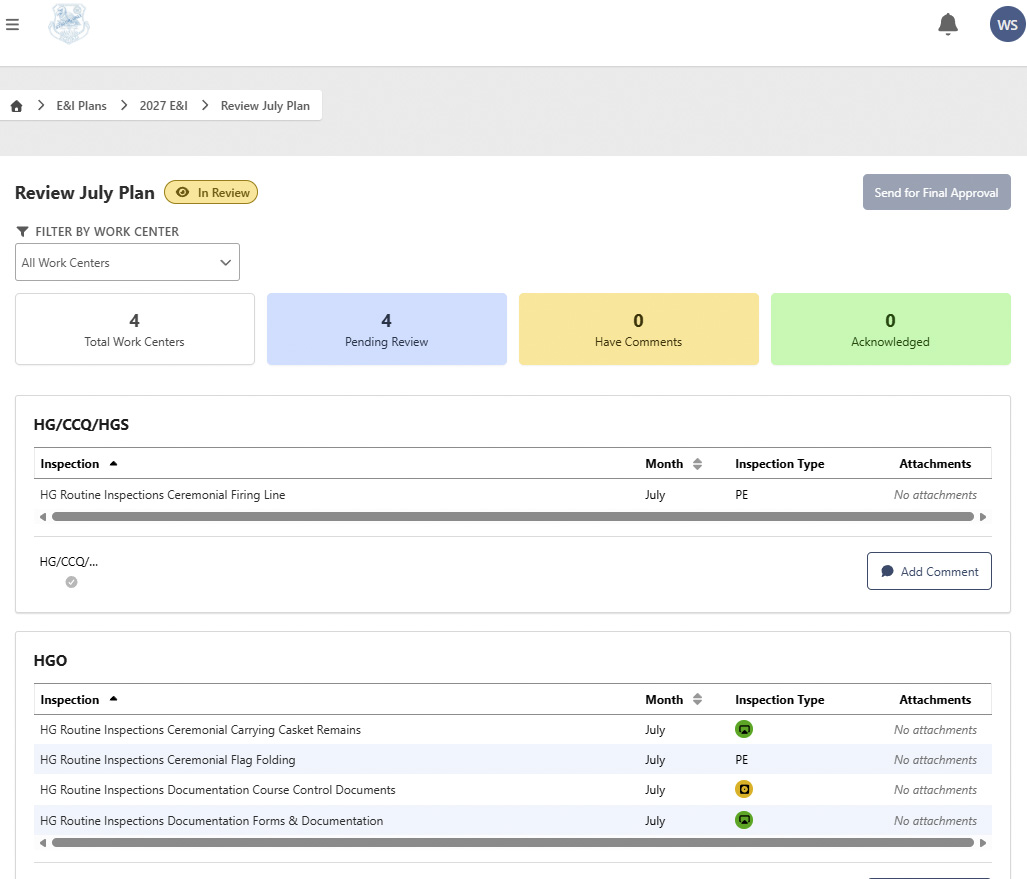E&amp;I Plan review screen