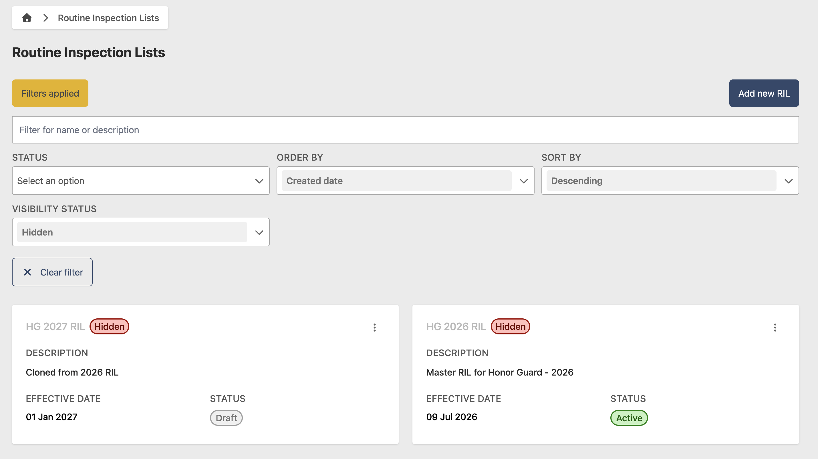 Hidden status filter