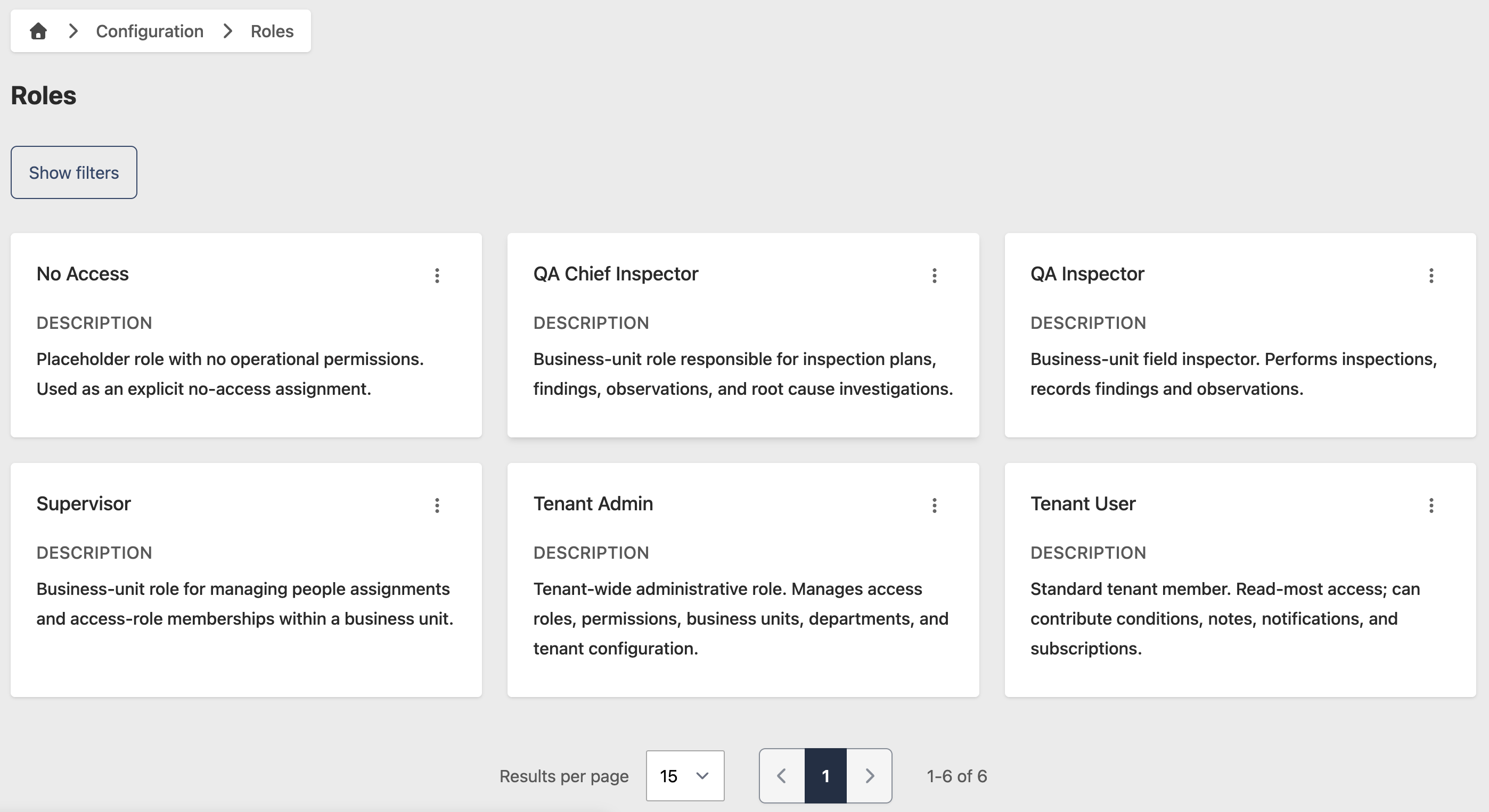 Role configuration page