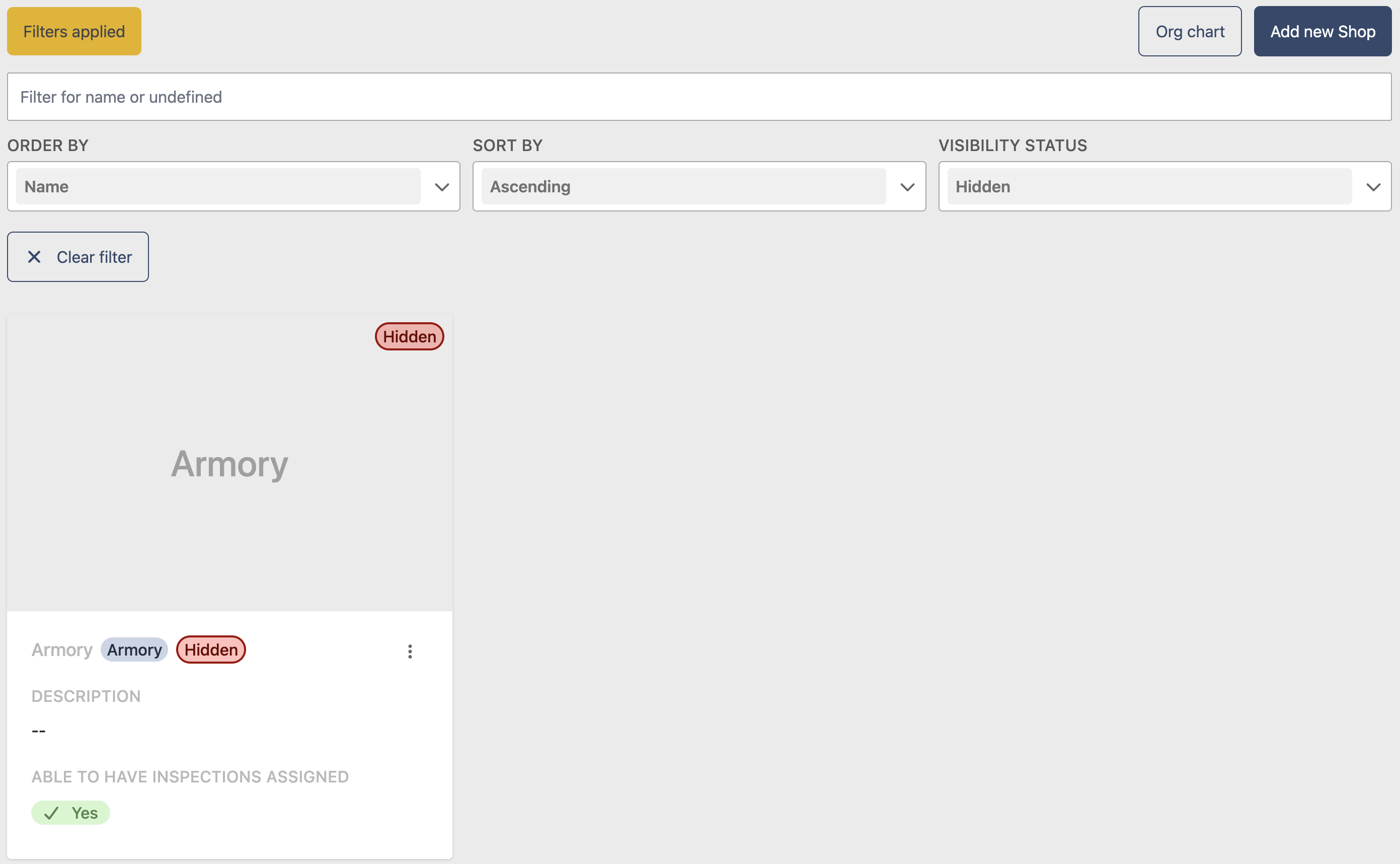 Hidden status filter